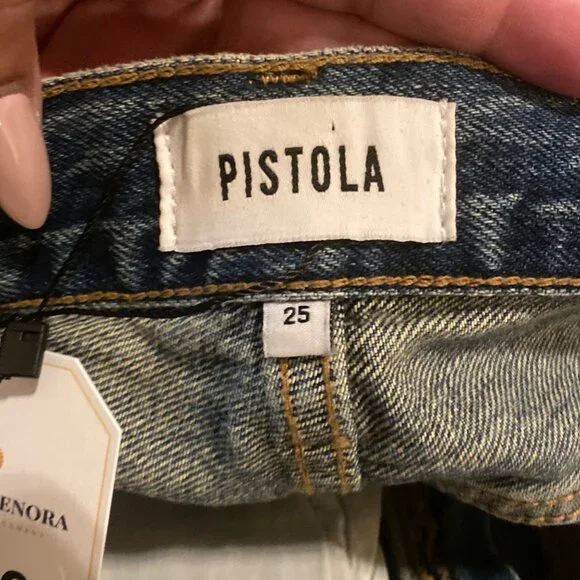 Pistola Revolve High-Waisted Straight-Leg Distressed Jeans, Size 25 - Picture 5 of 10